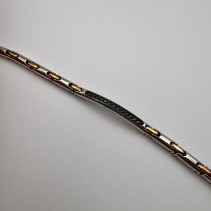 Zancan Bracciale uomo in acciaio e acciaio rosa con pietre nere collezione hi-teck