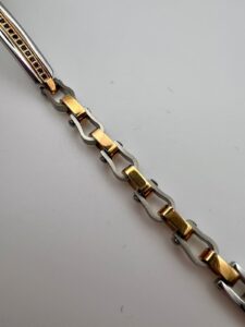 Zancan Bracciale uomo in acciaio e acciaio rosa con pietre nere collezione hi-teck