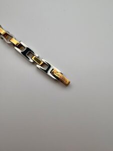 Zancan Bracciale uomo in acciaio e acciaio rosa con pietre nere collezione hi-teck