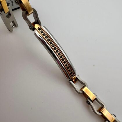 Zancan Bracciale uomo in acciaio e acciaio rosa con pietre nere collezione hi-teck